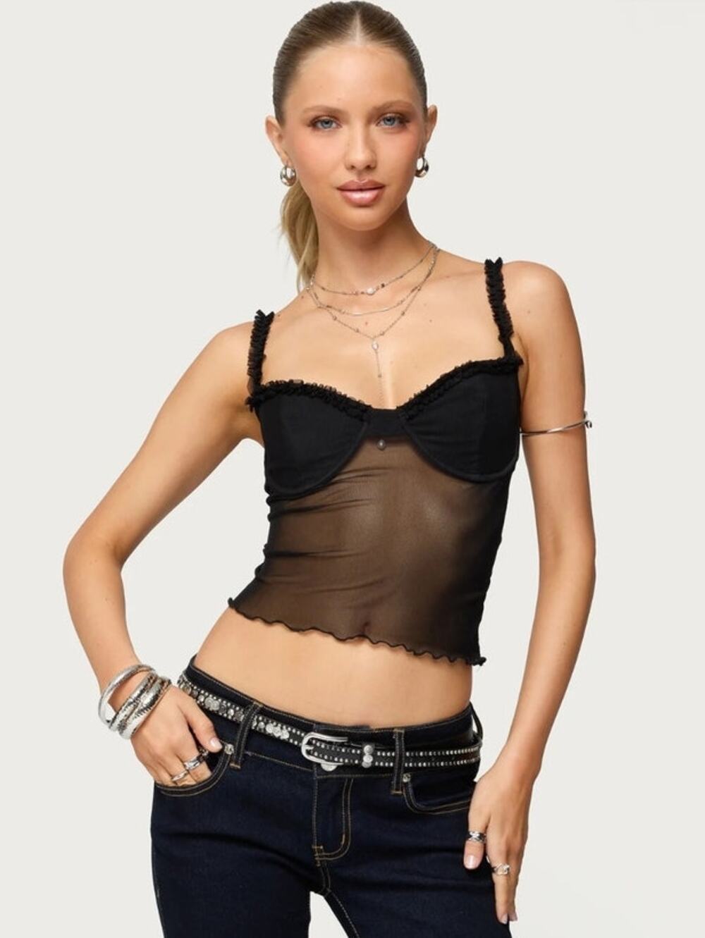 Edikted Sheer Mesh Bra Top Small Black Underwire Y2K Coquette Grunge Whimsigoth